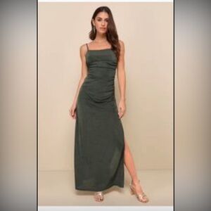 Green event dress, full length, New with tags, lace detail